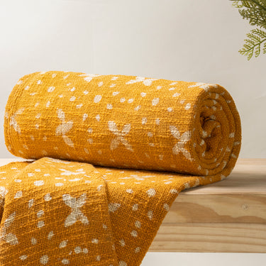 Premium Mustard Star Hand Block Print Couch Throw Blanket