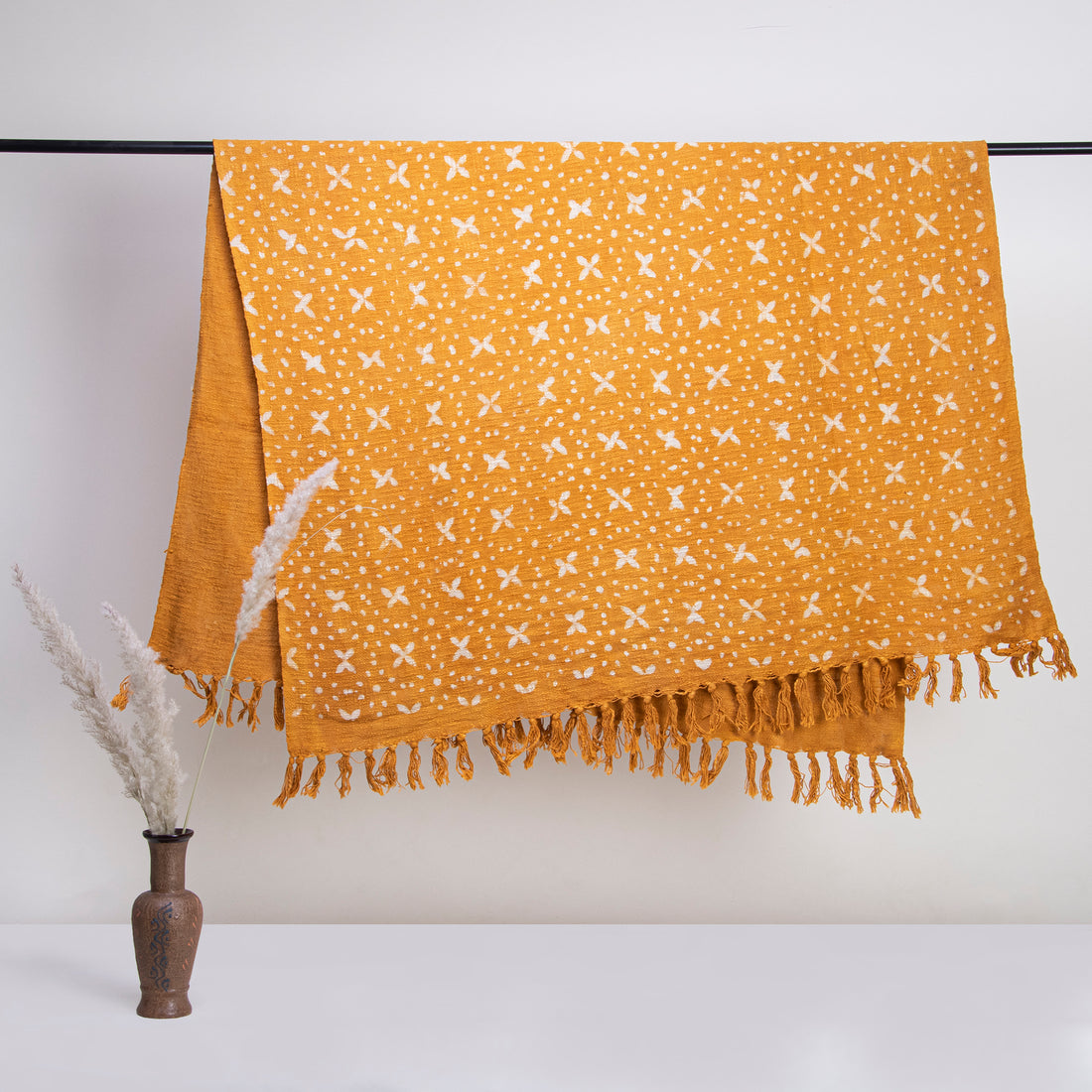 Mustard Star Hand Block Print Couch Throw Blanket