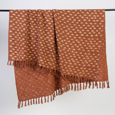 Brown Hand Block Geometrical Print Soft Sofa Blanket