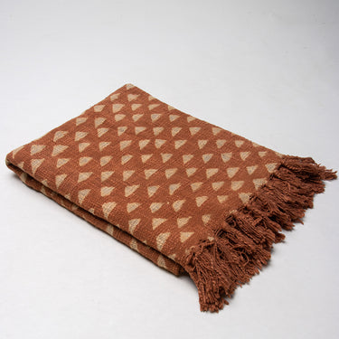 Brown Hand Block Geometrical Print Soft Sofa Blanket