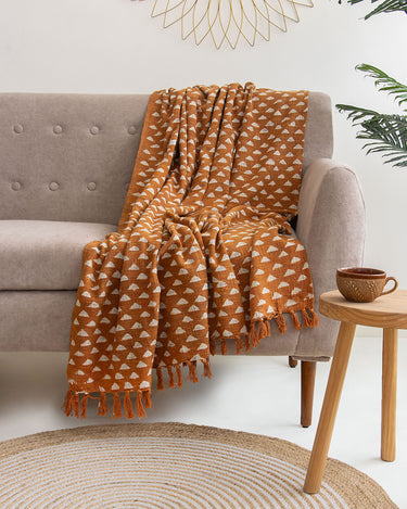 Brown Hand Block Geometrical Print Soft Sofa Blanket Online