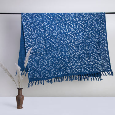 Blue Floral Handmade Hand Block Print Throw Blanket