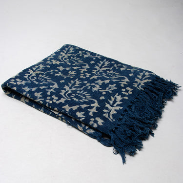 Blue Floral Handmade Hand Block Print Throw Blanket