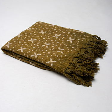 Green Floral Block Print Handcrafted Sofa Throw for Home Decor