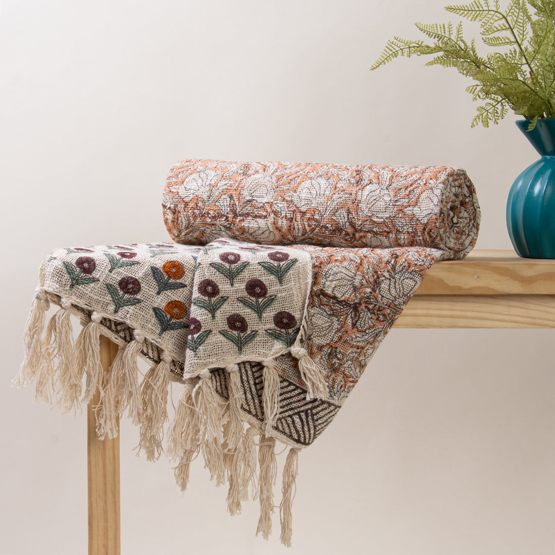 Multicolor Floral Printed Cotton Sofa Throw Blanket Online