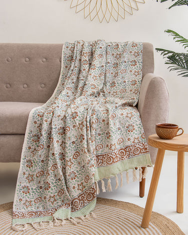 Multicolor Hand Block Floral Print Cotton Couch Throws Online