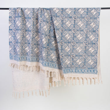 Blue Geometrical Print Hand Block Throw Blankets