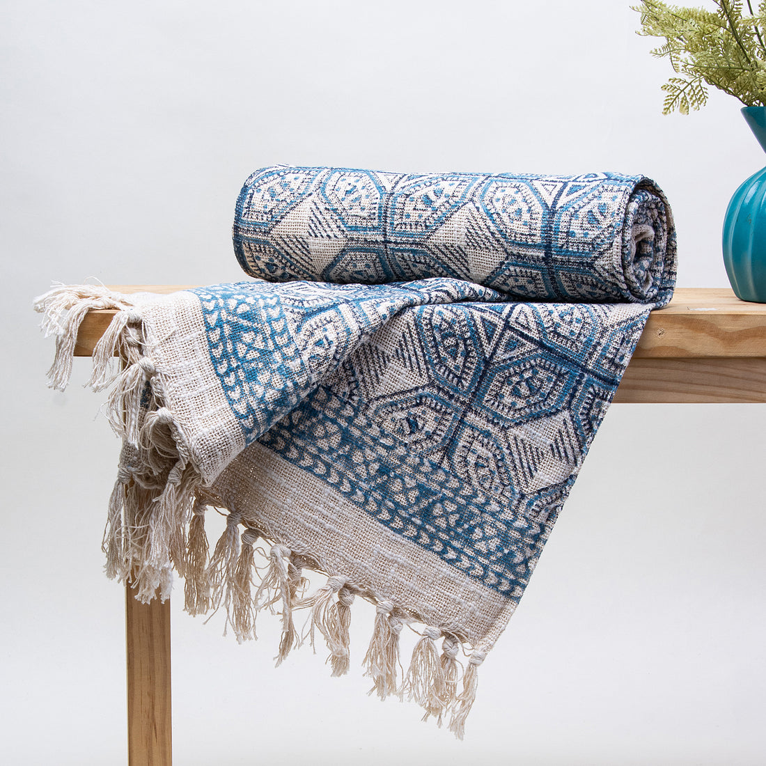 Blue Geometrical Print Hand Block Throw Blankets