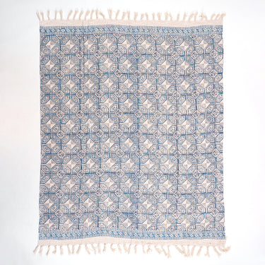 Blue Geometrical Print Hand Block Throw Blankets