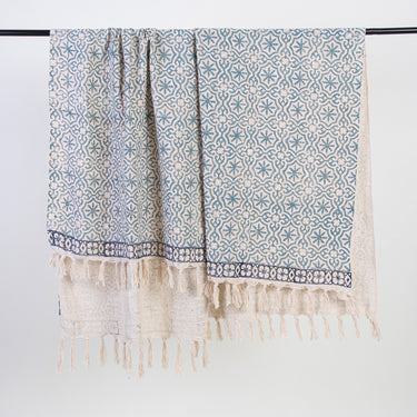 Blue Geometrical Design Hand Blockprinted Sofa Throws