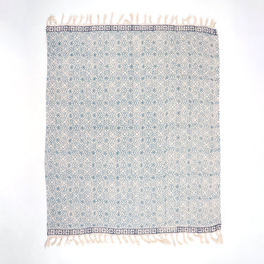 Blue Geometrical Design Hand Blockprinted Sofa Throws