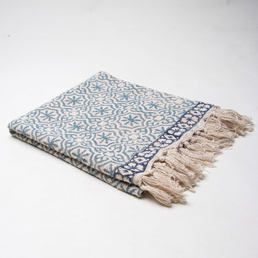 Blue Geometrical Design Hand Blockprinted Sofa Throws