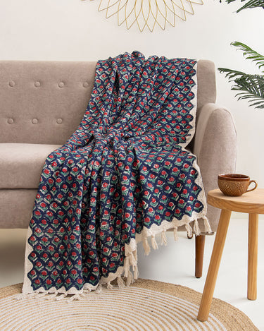 Multicolor Floral Block Print Throw Online