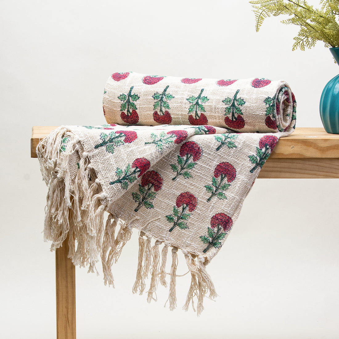 Red Rose Floral Print Hand Block Throw Blankets