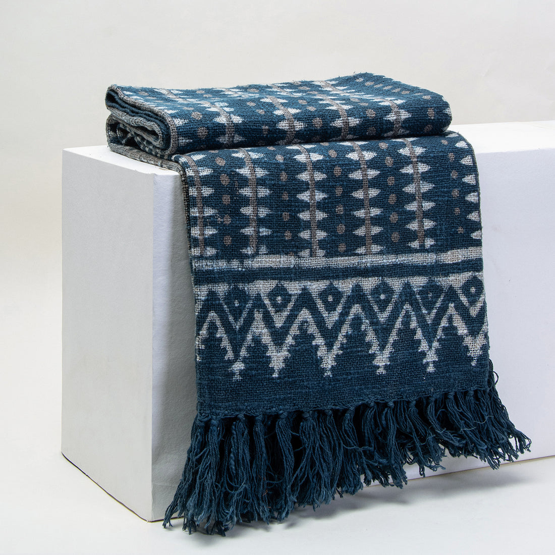 Blue Hand Block Stripes Printed Pure Cotton Throw Blankets