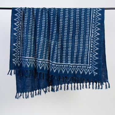 Blue Hand Block Stripes Print Cotton Handmade Sofa Throw For Home Decor