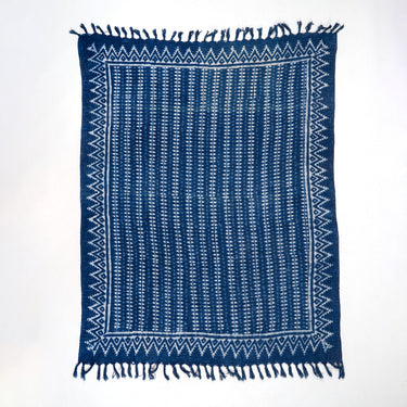 Blue Hand Block Stripes Print Cotton Handmade Sofa Throw For Home Decor