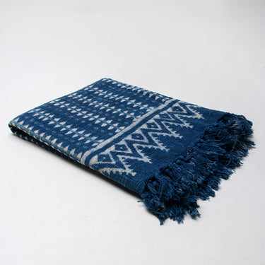 Blue Hand Block Stripes Print Cotton Handmade Sofa Throw For Home Decor
