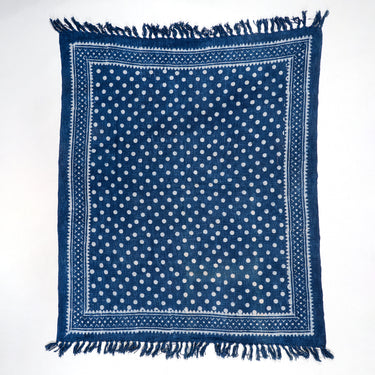 Blue Hand Block Polka Dots Print Cotton Throws for Sofas