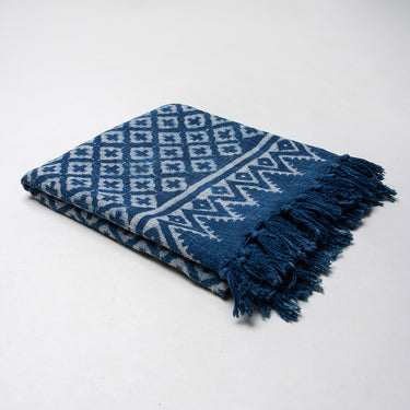 Blue Geometrical Print Cotton Couch Throws For Home Decor