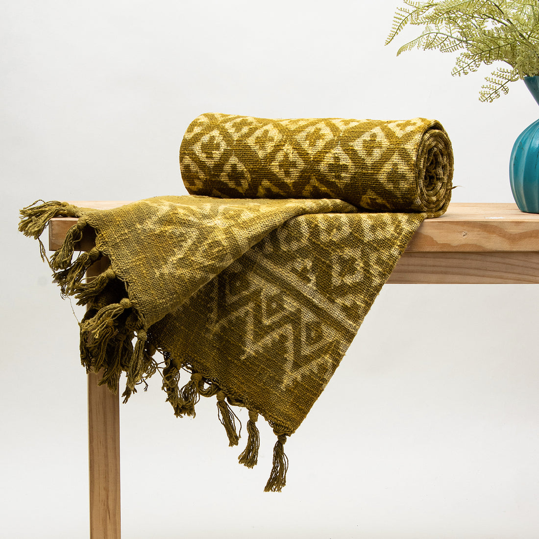Mustard Geometrical Print Cotton Sofa Throw Online