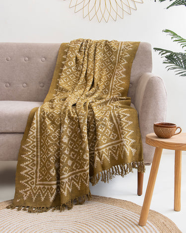 Mustard Geometrical Print Cotton Sofa Throw Online