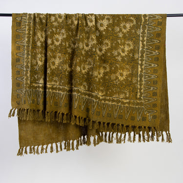 Soft Premium Mustard Sun Flower Block Print Sofa Throw Pure Cotton For Home Decor