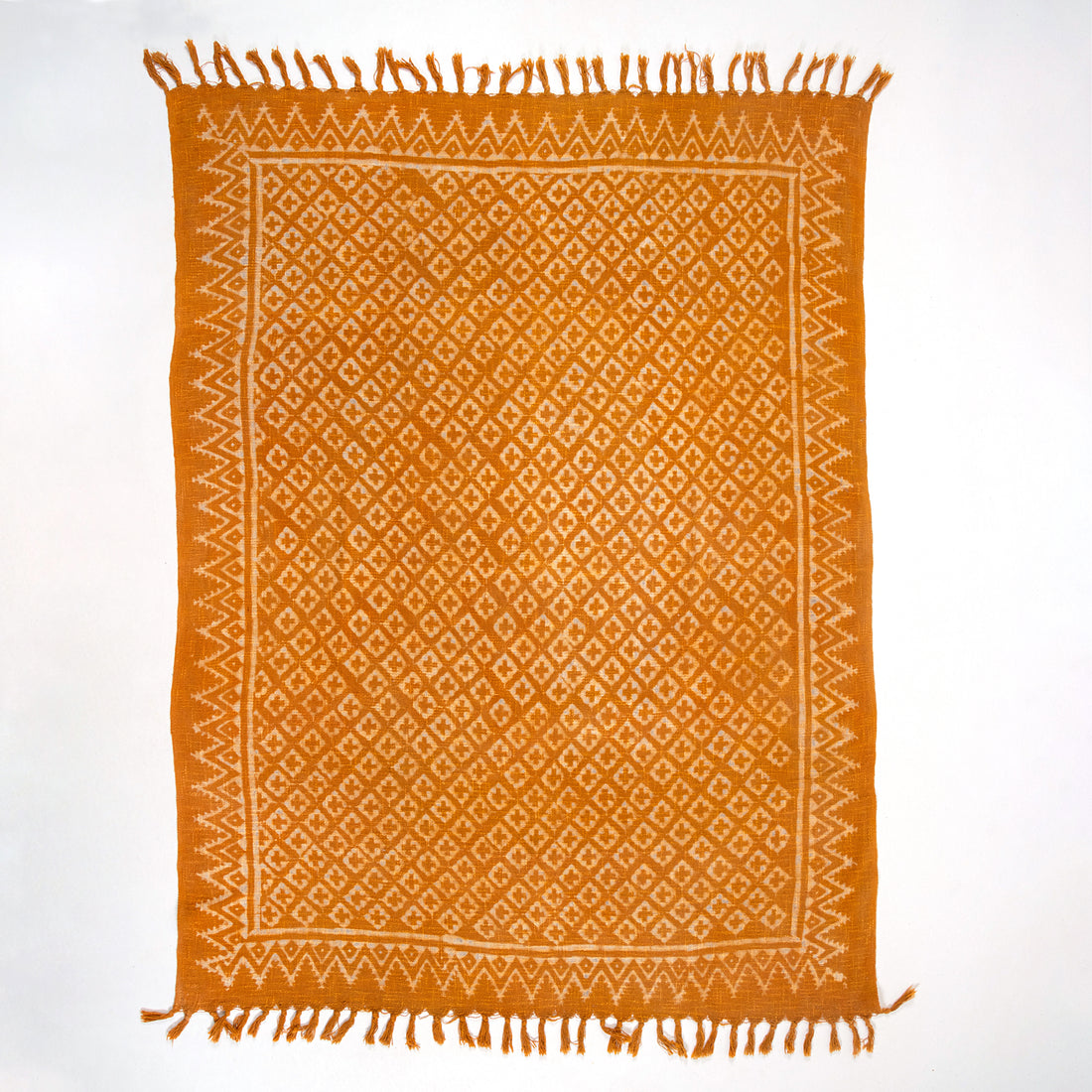 Orange Geometrical Block Print Cotton Bed Throw Blanket