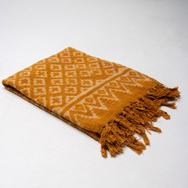 Orange Geometrical Block Print Cotton Bed Throw Blanket