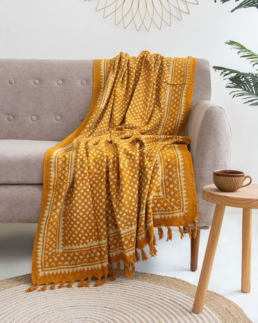 Polka Dots Block Print Soft Cotton Couch Throws Online