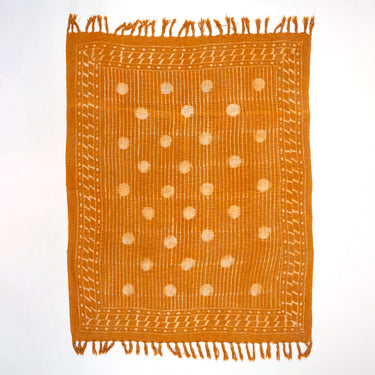 Orange Polka Dots Hand Block Print Organic Cotton Sofa Throw Blanket