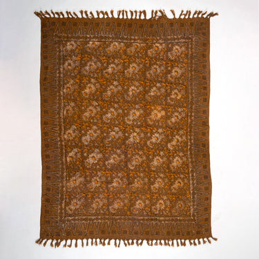 Sun Flower Block Print Cotton Brown Throws For Home Decor