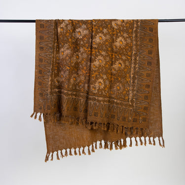 Sun Flower Block Print Cotton Brown Throws For Home Decor