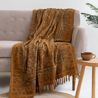 Sun Flower Block Print Cotton Throws Online
