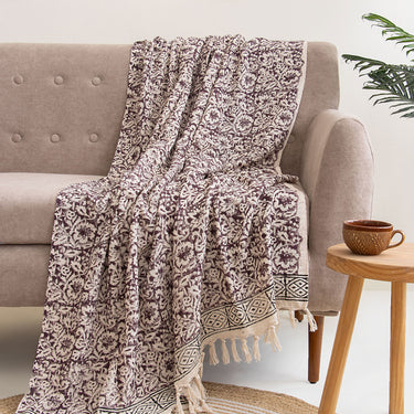 Multicolor Floral Block Print Cotton Throw Blanket Online