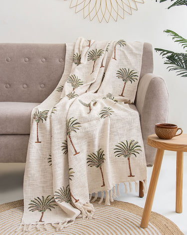 Date Palm Tree Print Handcrafted Sofa Throw Online