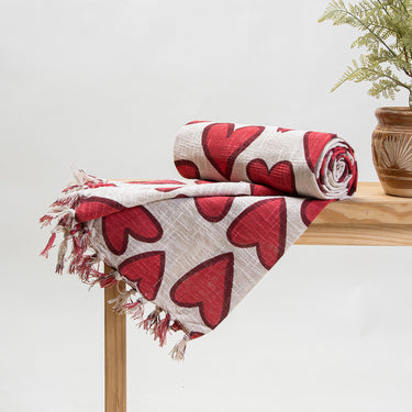 Red Heart Design Soft Cotton Hand Block Printed Sofa Throws