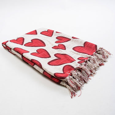 Red Heart Design Soft Cotton Hand Block Printed Sofa Throws