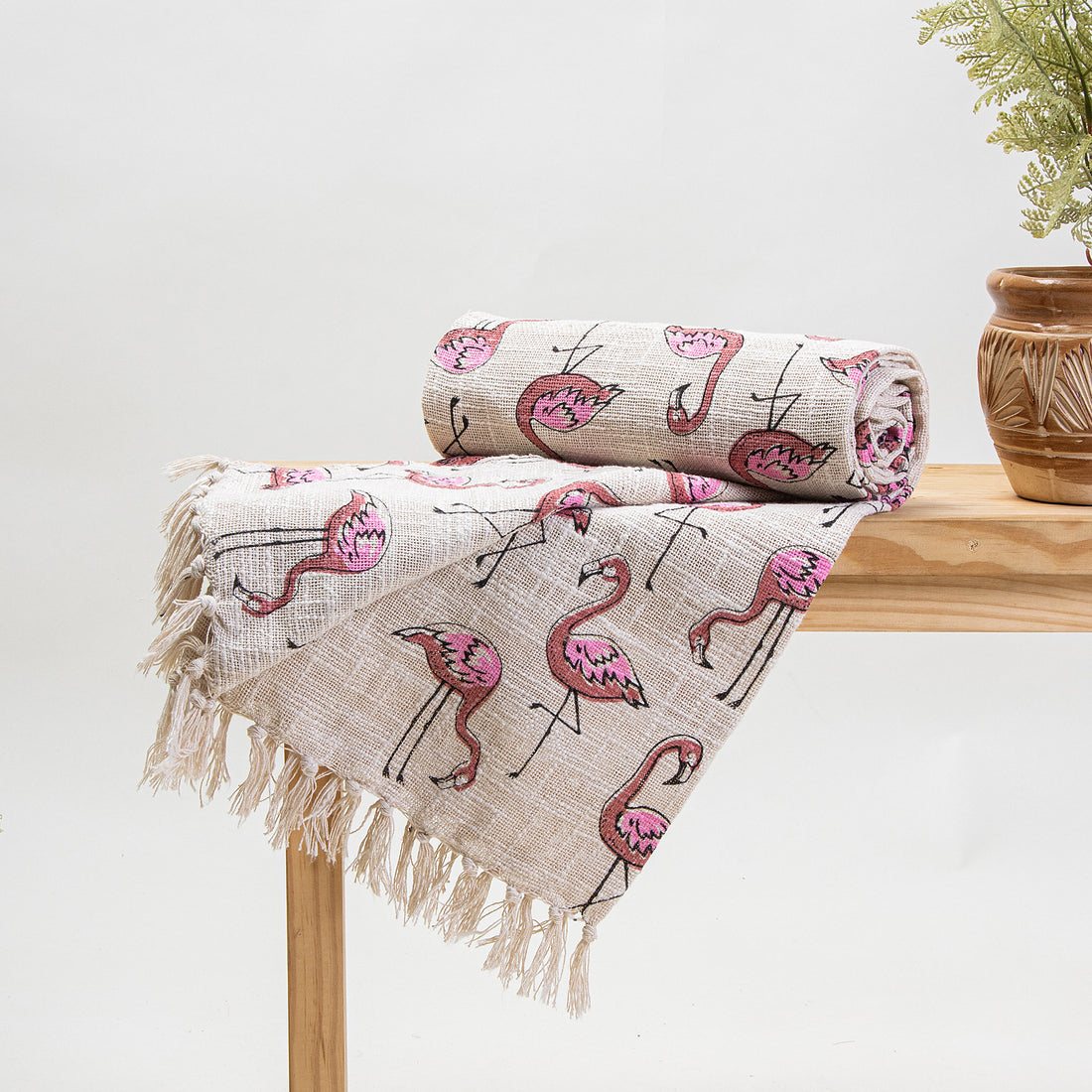 Pink Herons Birds Print Decor Cotton Block Print Throw Blanket