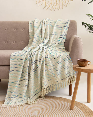 Soft Premium Cream Pure Cotton Woven Throw For Home Decor 