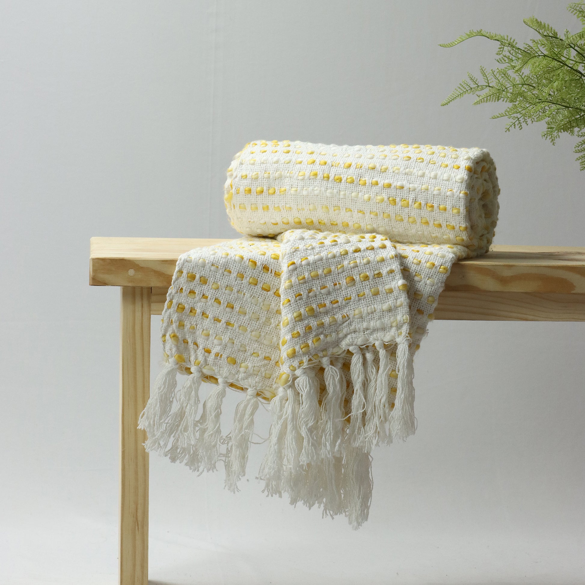 Soft Premium Cream Cotton throws For Sofas Online