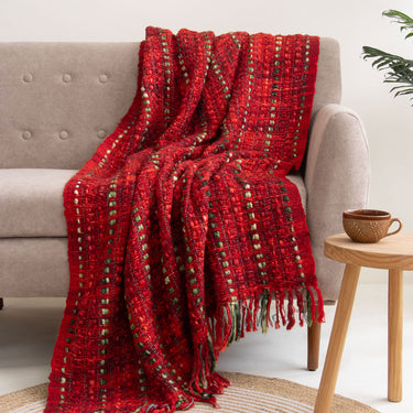Maroon Cotton Handmade Acrylic 2, 3 Seater Sofa Throws