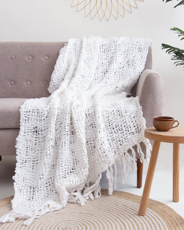 White Acrylic Cotton Throws For Sofas Online 