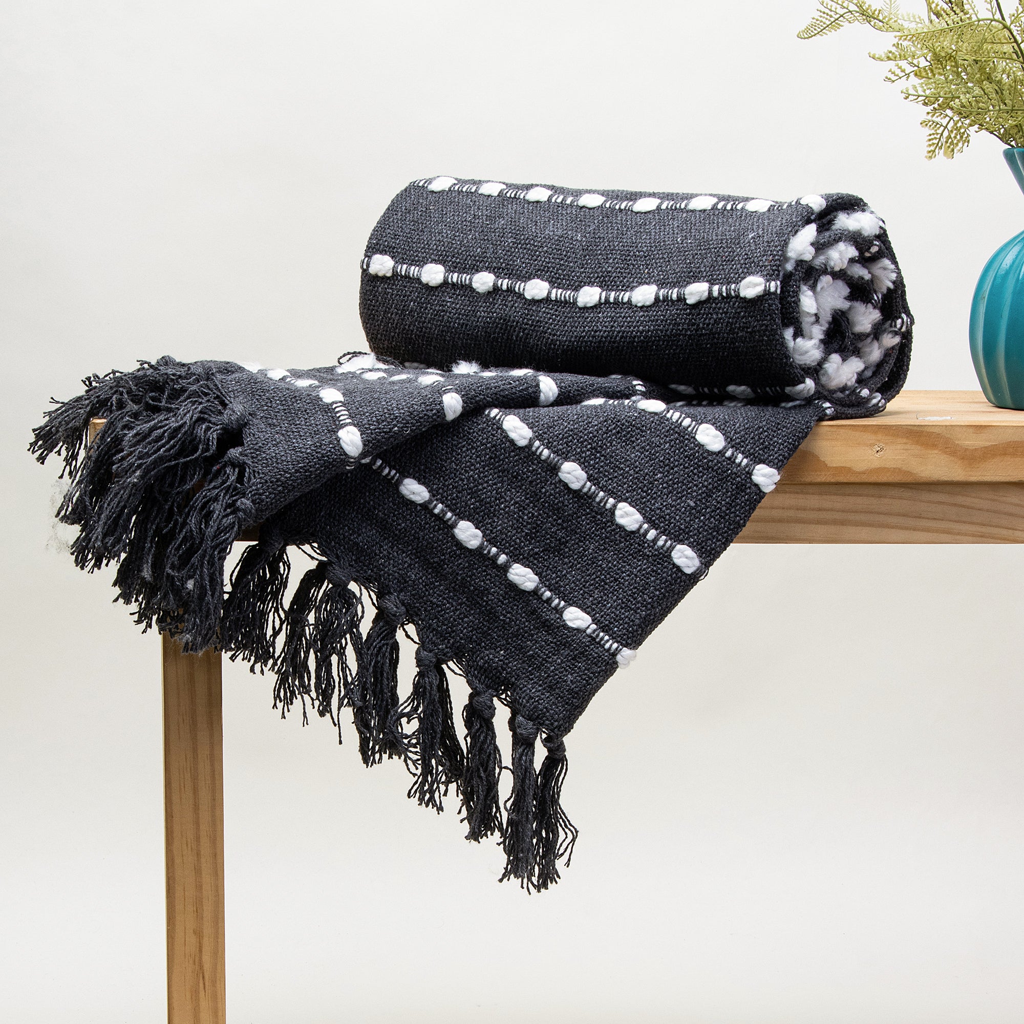 Soft Black Cotton Woven Blanket Throw