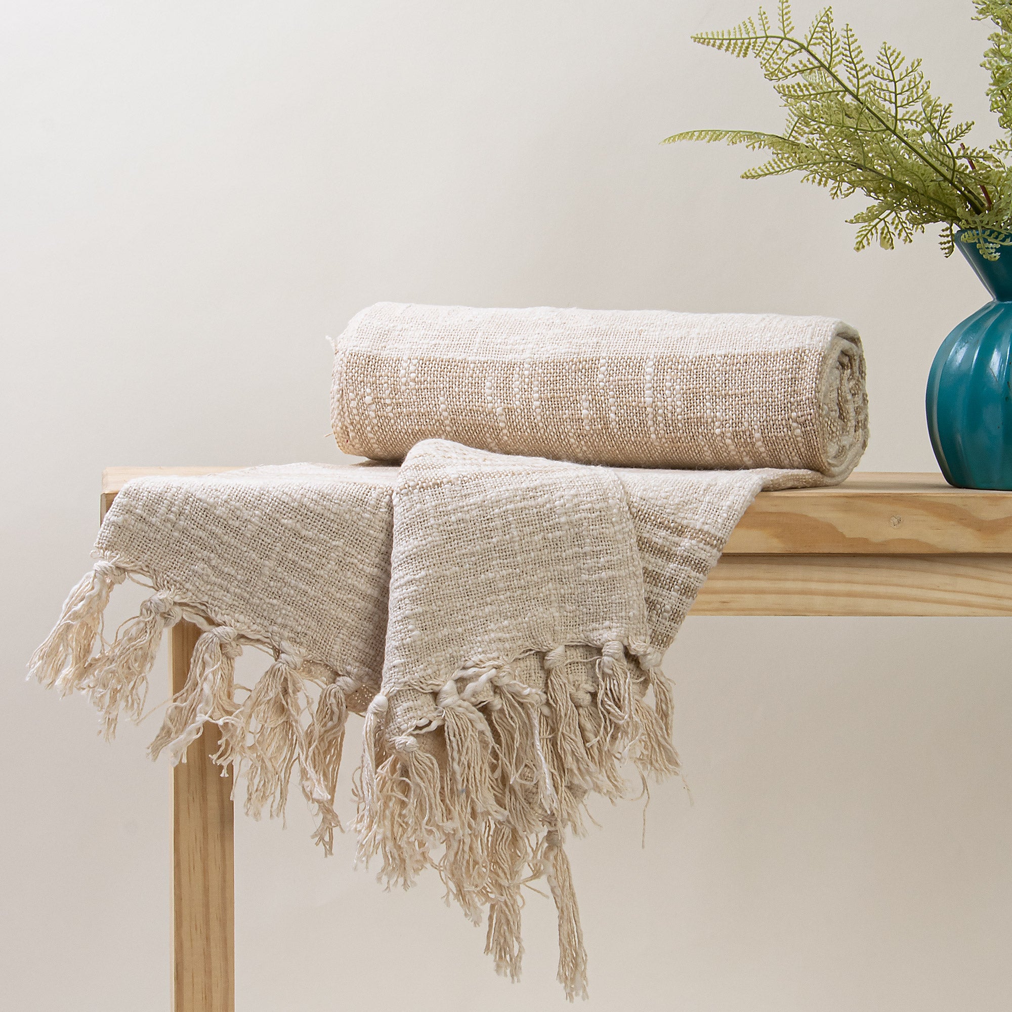 Cream Woven Cotton Throws For Sofas Online