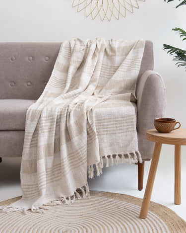 Cream Woven Cotton Throws For Sofas Online