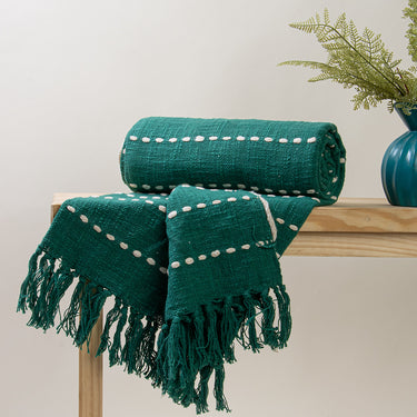 Green Organic Cotton Woven Throw Blanket Online