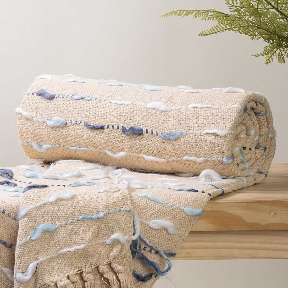 Luxury Cream Soft Cotton Woven Sofa Throw Blanket Online