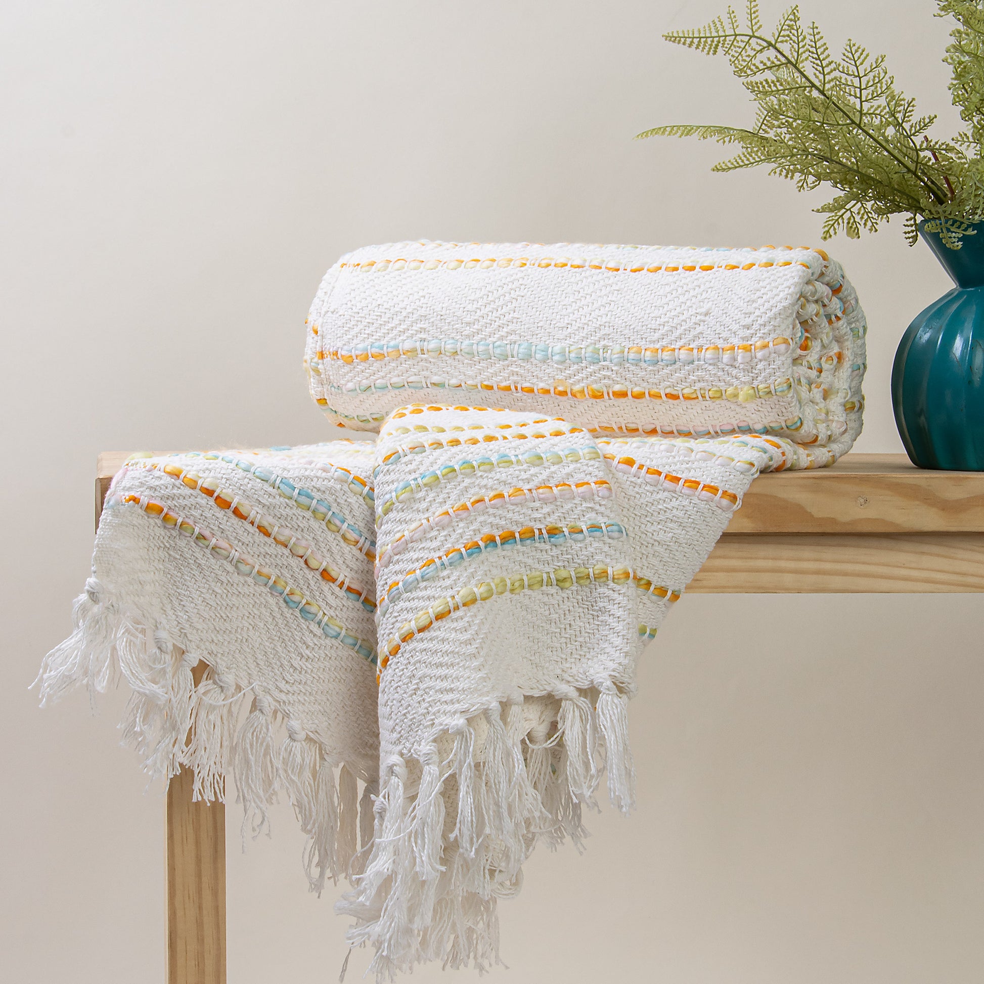 Multicolor Cotton Woven Stripe Throw