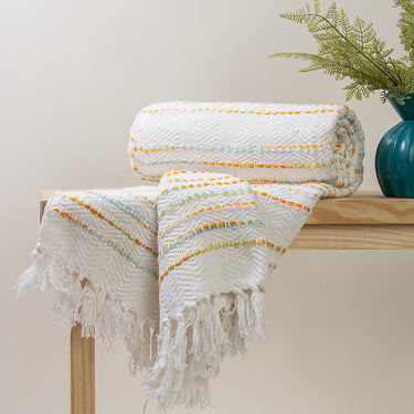 Multicolor Cotton Woven Stripe Throw